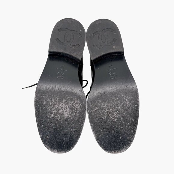 Chanel Black Glitter Leather CC Cap Toe Combat Boots Size 39 US 8–8.5 Women's - Picture 13 of 15